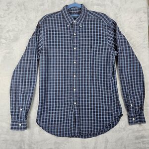 Ralph Lauren Long Sleeve Linen Blend Shirt Mens Size Medium Plaid Blue